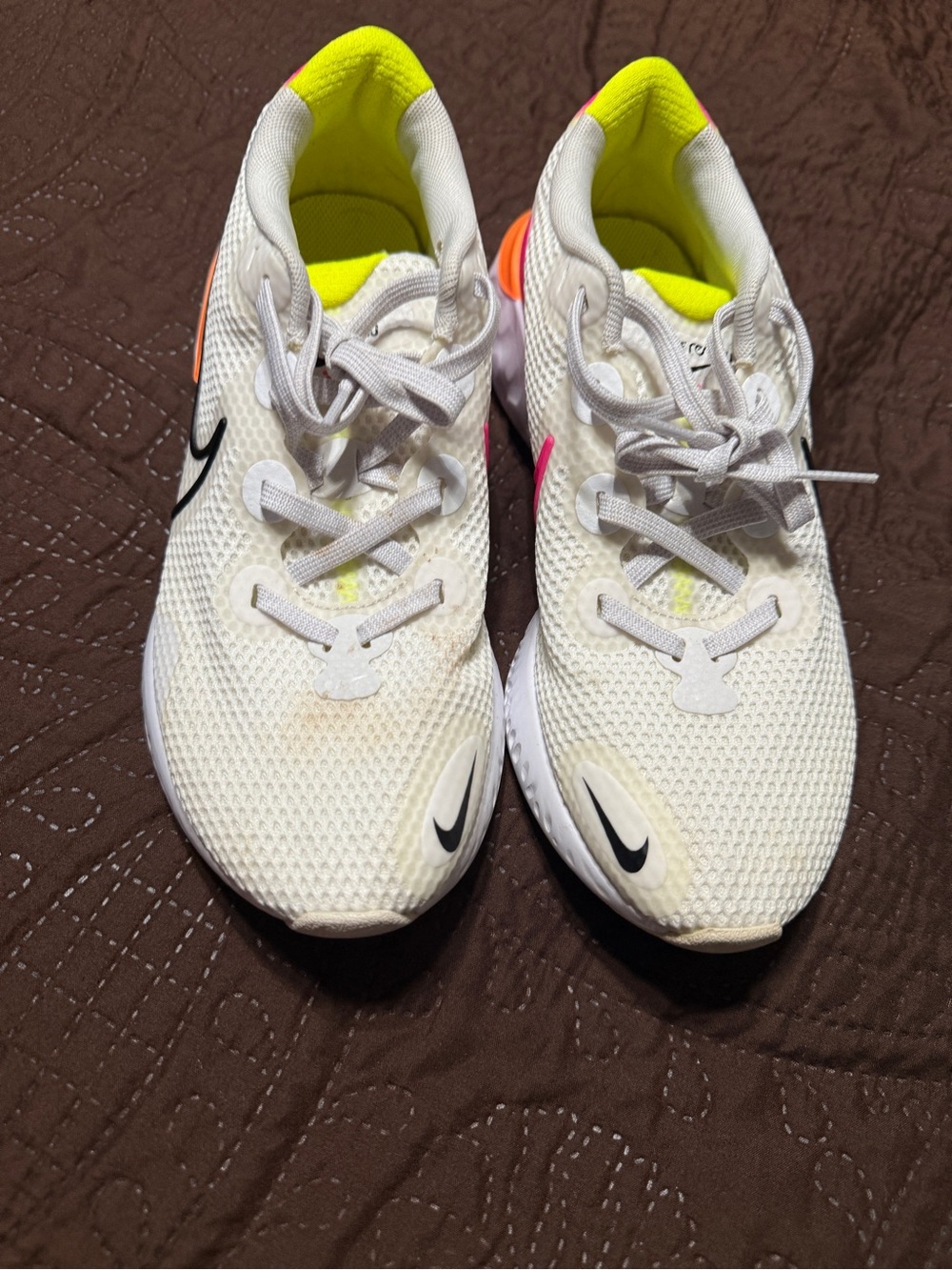 Nike White Mesh Women's Sneakers with Neon Yellow, Pink and Orange Accents